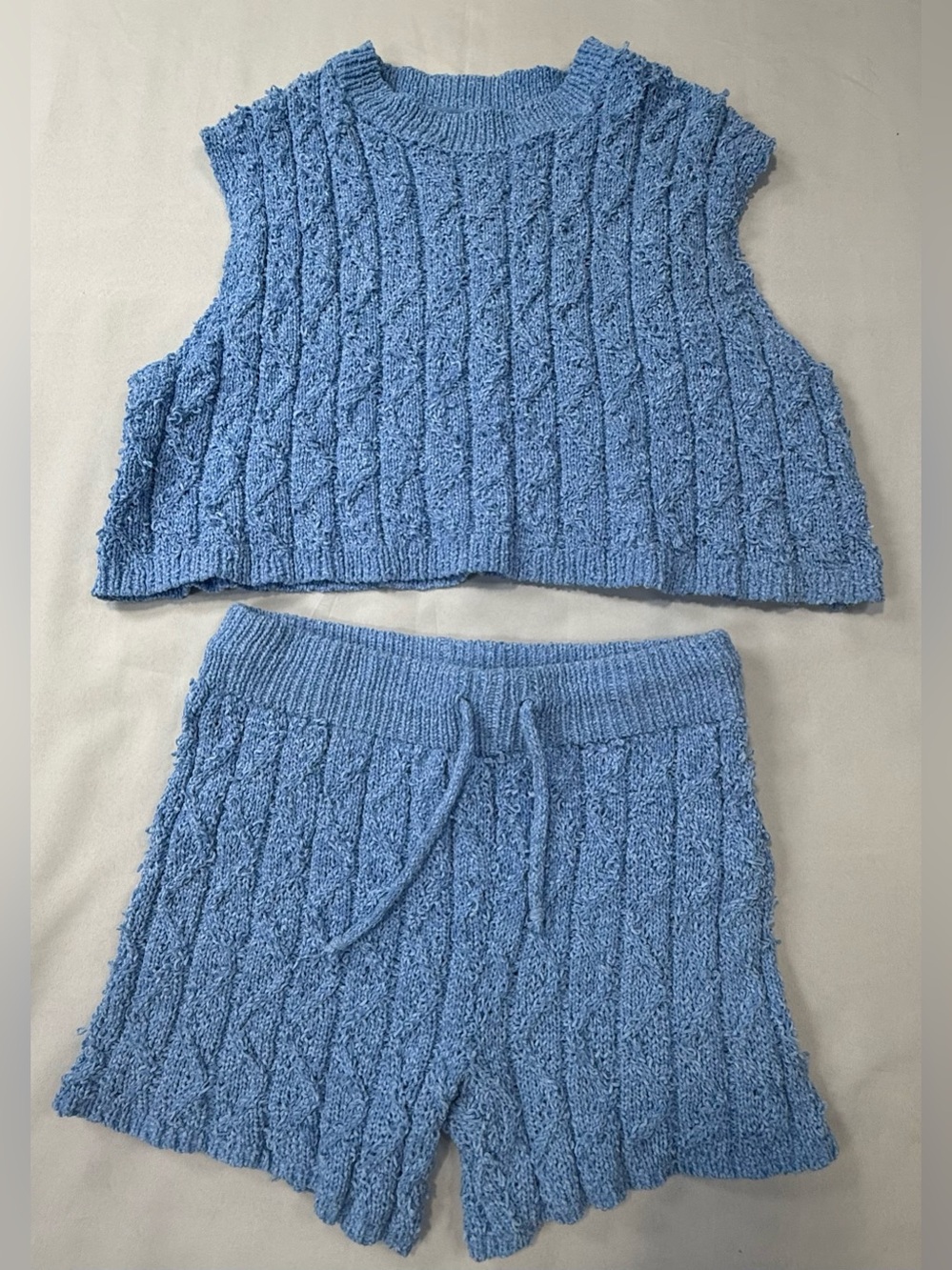 Set Intimately Free People Blue Knit Crop Tank and Matching Shorts